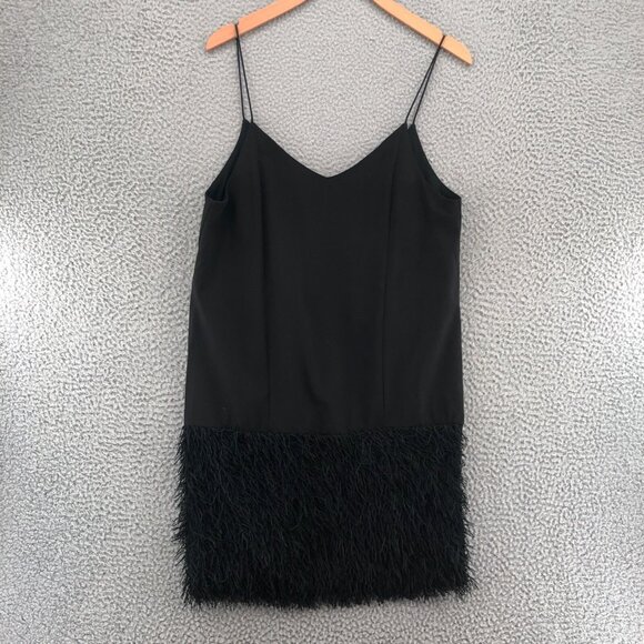 Loveriche Dress Womens Medium Black Mini Slip Shift Spaghetti Strap Fringe Panel - Picture 1 of 11